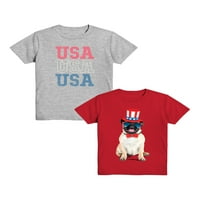 Graphic Moys Americana Boys USA Pug со кратки ракави, 2-пакет, големини XS-XXL