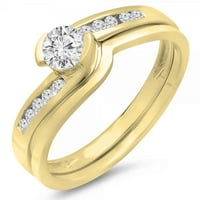 Колекција BazzlingRock 0. Carat 14k дијамантски невестински ангажман прстен сет за појавување на лента, жолто злато, големина