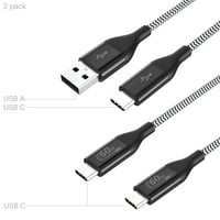 Автоматско возење USB-C до USB-C & USB-A, 6FT, кабли за полнење и синхронизација на податоци, плетенка, црна боја