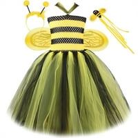 Симпатични Летни Фустани За Девојки Цветни Пчели Фенси Карневалски Додаток Комплет Туту Игра Фустан Жолт 5ј 4Ј-5Ј