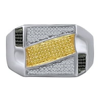 Карат круг форма жолт и бел природен дијамантски машка ангажман прстен 10к цврст