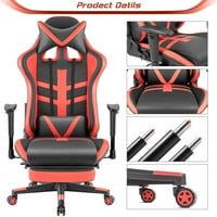ЛАКУ Ергономски стол за игри со висок грб со потпирач за подножје, повеќе бои